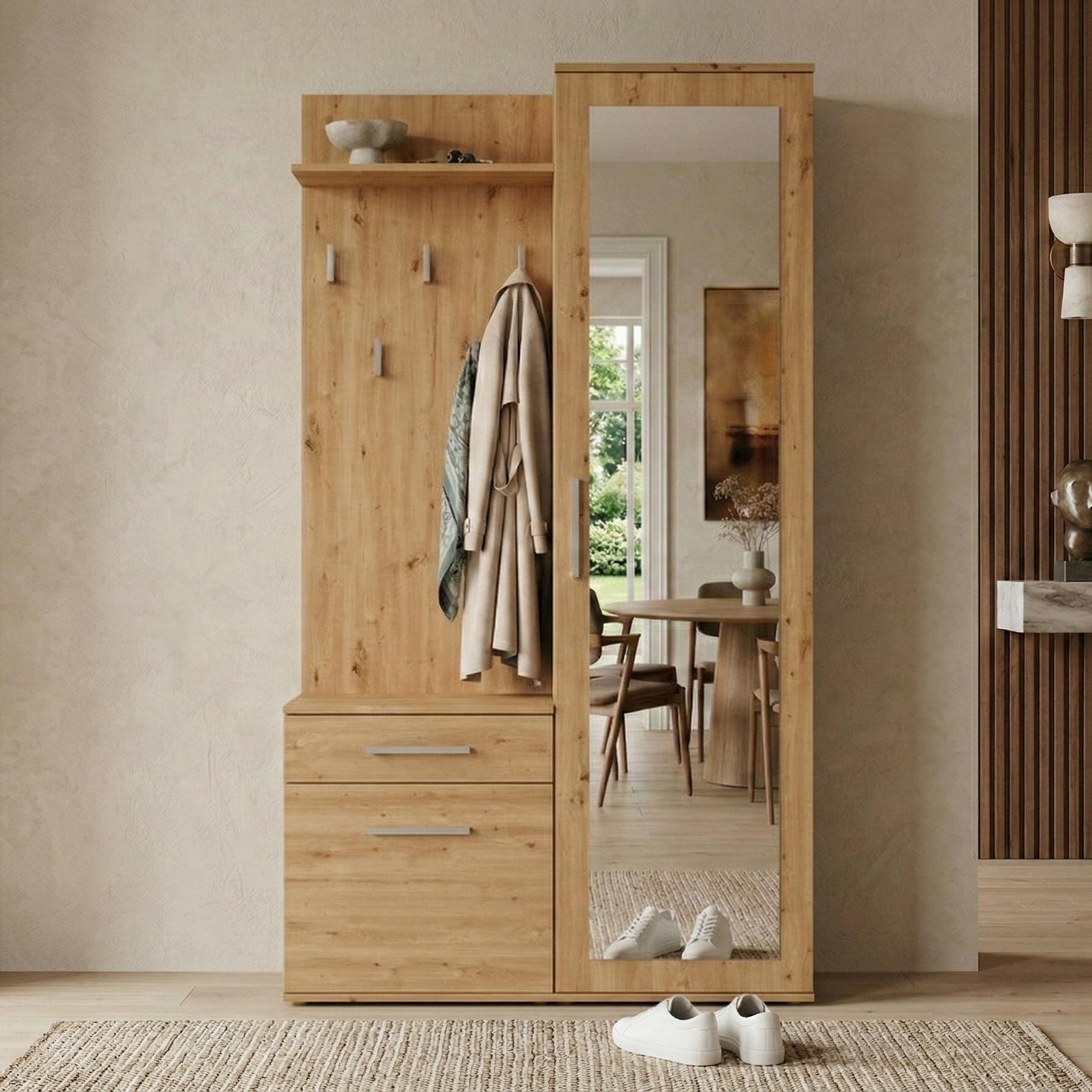 Garderobenschrank mit Spiegel FIORA Eiche Artisan