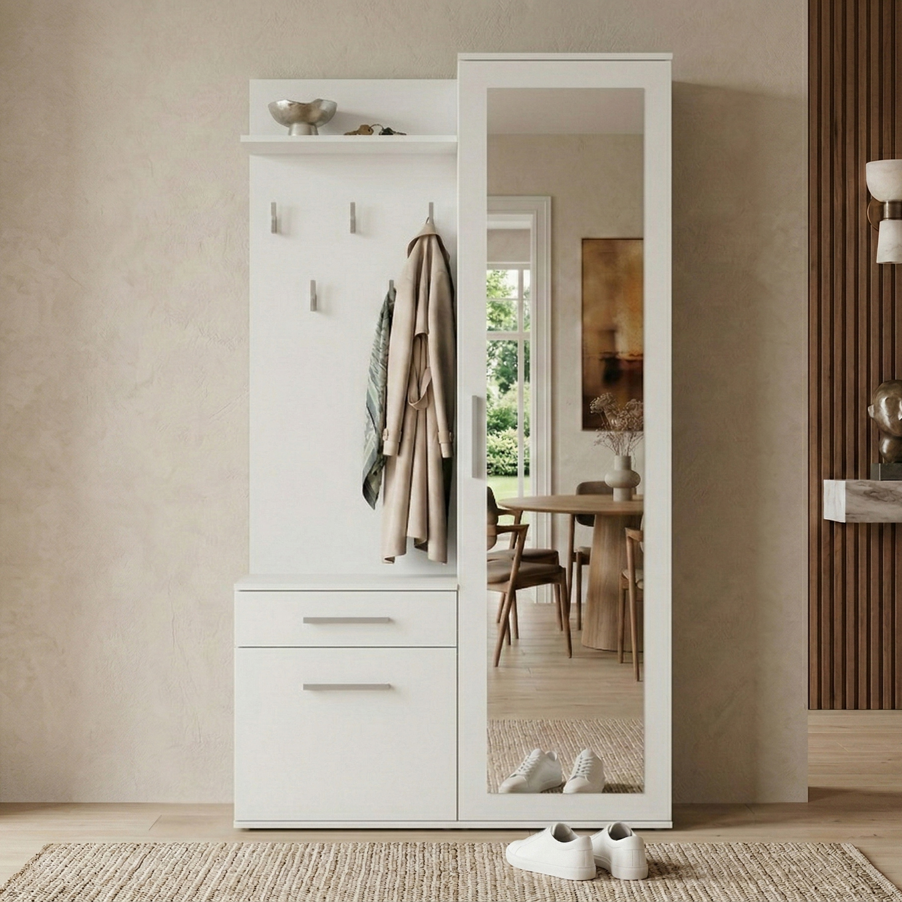 Garderobenschrank mit Spiegel FIORA Weiss