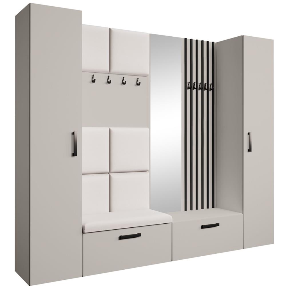 Garderobenschrank mit gepolsterten Paneelen und Spiegel MARGARET XL Jasmine 21, Kaschmirschwarz