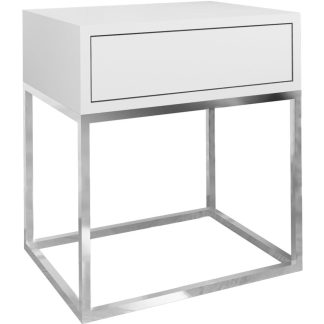 Nachttisch KAY weiß mit chrom Metallbeinen