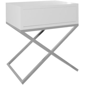 Nachttisch MAX weiß mit chromfarben Metallbeinen