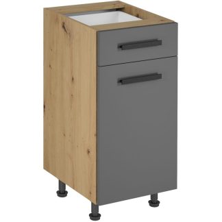 Küchenunterschrank mit einer Tür und Schublade LAUREN 40 cm grau mit Griffen