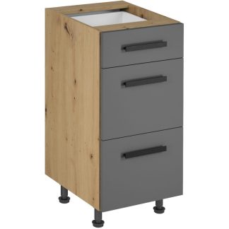 Küchenunterschrank mit drei Schubladen LAUREN 40 cm grau mit Griffen