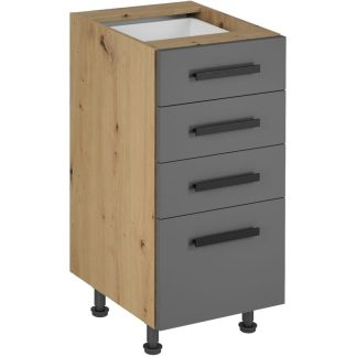 Küchenunterschrank mit vier Schubladen LAUREN 40 cm grau mit Griffen