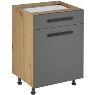 Küchenunterschrank mit einer Tür und Schublade LAUREN 60 cm grau mit Griffen