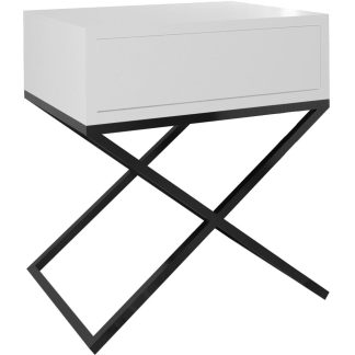 Nachttisch MAX weiß mit schwarz Metallbeinen