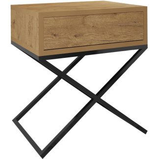 Nachttisch MAX eiche Wotan mit schwarz Metallbeinen