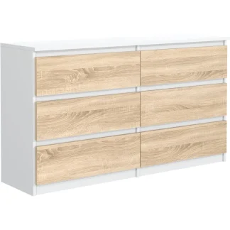 Kommode mit sechs Schubladen LINDA weiß+eiche sonoma 120 cm