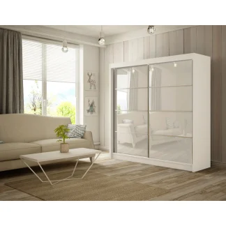 Schiebetürenschrank mit Glastüren POL III 200 cm Weiß