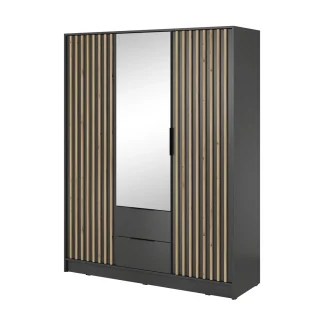 Drehtürenschrank mit Lamellen KELLY 155 cm mit Spiegel Graphit