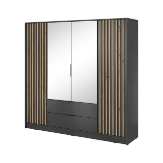 Drehtürenschrank mit Lamellen KELLY 206 cm mit Spiegel Graphit