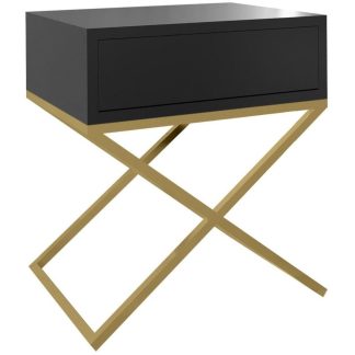 Nachttisch MAX Schwarz mit Goldene Metallbeinen