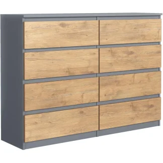 Kommode mit acht Schubladen LINDA Anthrazit + Eiche Lancelot