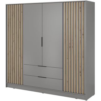 Drehtürenschrank mit Lamellen KELLY 206 cm Grau