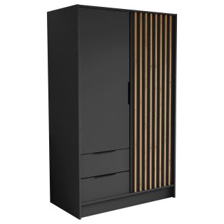 Drehtürenschrank mit Lamellen NERO 100 cm Graphit