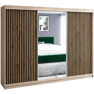 Schiebetürenschrank mit Lamellen NIRO 200 cm sonoma