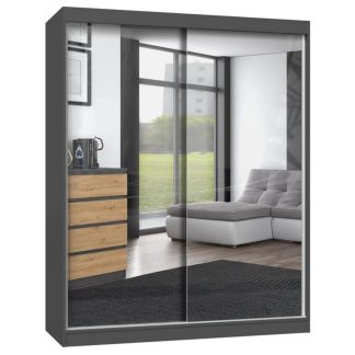 Schiebetürenschrank LUXURY mit Spiegel 160 cm Anthrazit + Artisan