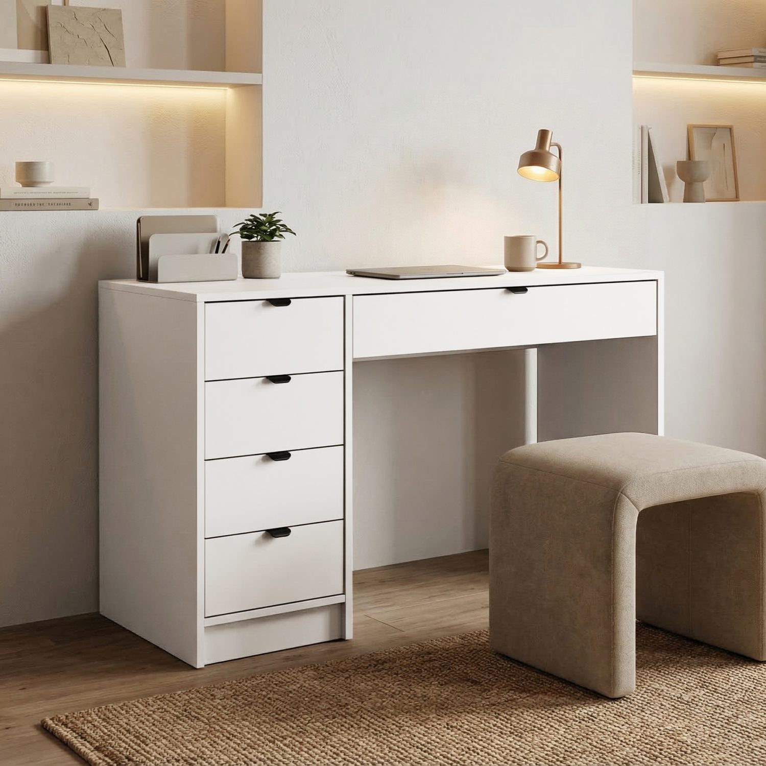 Biurko lewy Malta z uchwytami bialy