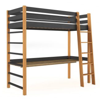 Etagenbett NICO mit Schreibtisch Eiche Natur + Schwarz