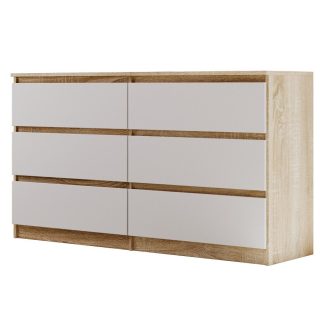 Kommode mit sechs Schubladen LINDA Eiche sonoma + weiß 140 cm