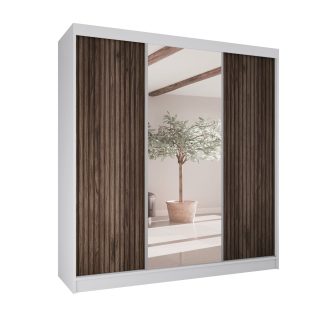 Schiebetürenschrank mit Spiegel RAMOS II Weiß+Holzfarbe
