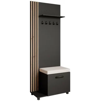 Garderobenschrank LIVIA links Schwarz mit Eiche Artisan Lamellen