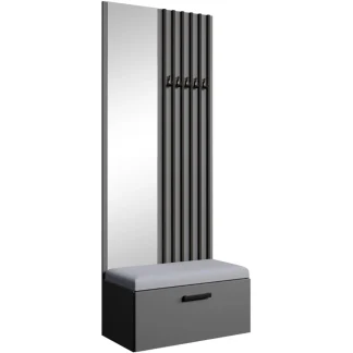 Garderobenschrank mit Lamellen und Spiegel MARGARET II graphit+schwarz