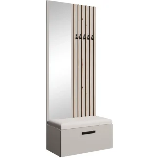 Garderobenschrank mit Lamellen und Spiegel MARGARET II kaschmir+eiche Artisan