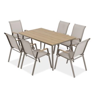 Gartenset mit 6 stapelbare Stühle und Esstisch 150×90 cm VALENCIA