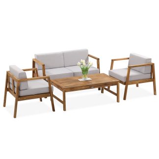 Gartenset aus Akazienholz 2-Sitzer Sofa + 2 Sessel + Couchtisch VIKEN