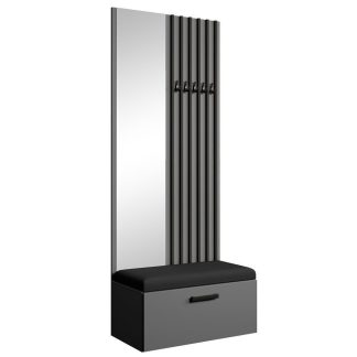 Garderobenschrank mit Lamellen und Spiegel MARGARET II Graphit+Schwarz