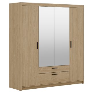 Drehtürenschrank mit 4 Türen 2 Schubladen und Spiegel ELENA